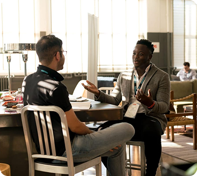 Two people in conversation during a one-on-one user interview
