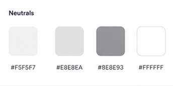 Neutral greys — #F5F5F7, #E8E8EA, #8E8E93, and #FFFFFF