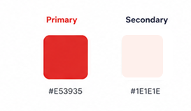 Primary red #E53935 and secondary #1E1E1E colour swatches